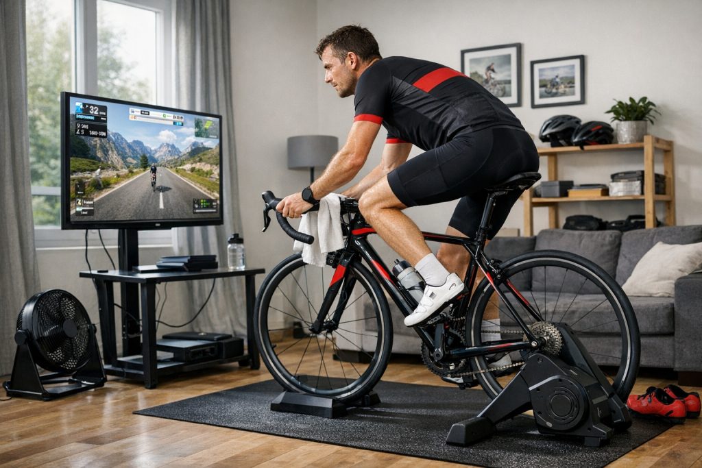Cycliste sur son Home Trainer