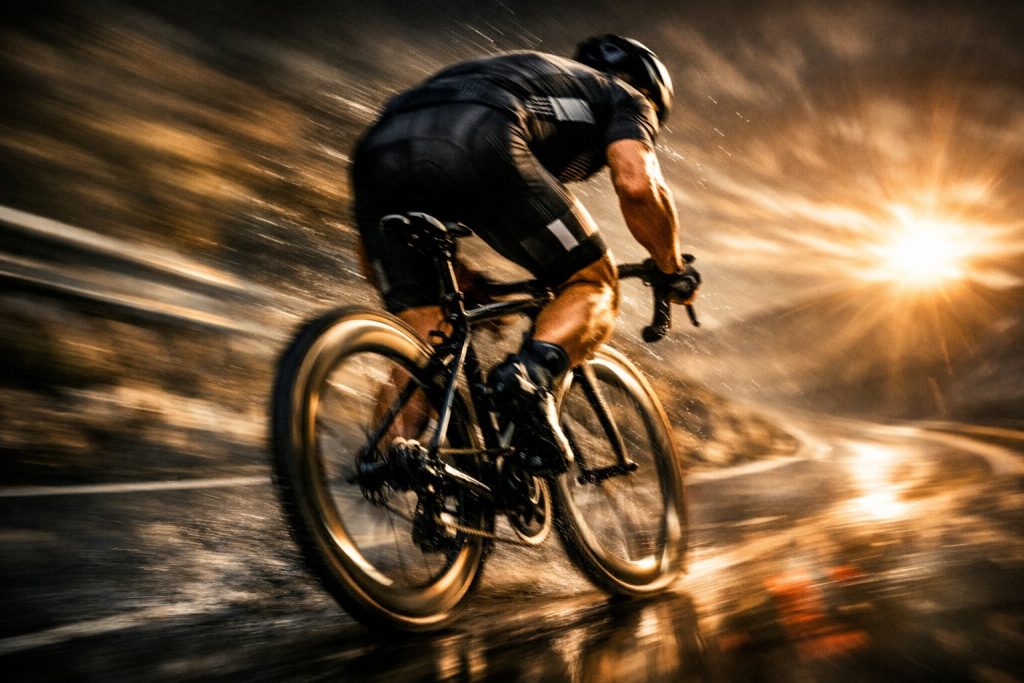 Photo artistique d’un cycliste en sprint
